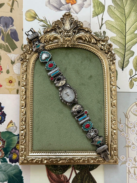 Working Vintage Silver Tone Slide Charm Watch