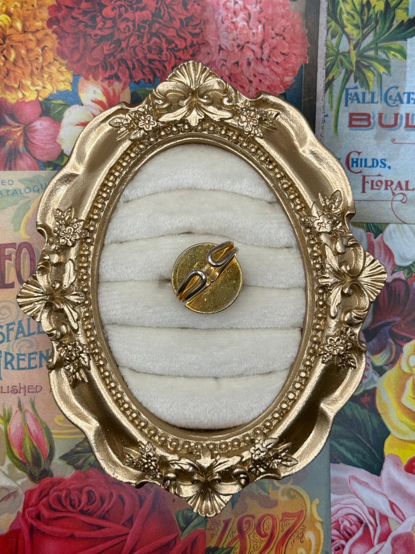 Vintage Gold Tone Italian Micro Mosaic Ring Size 6