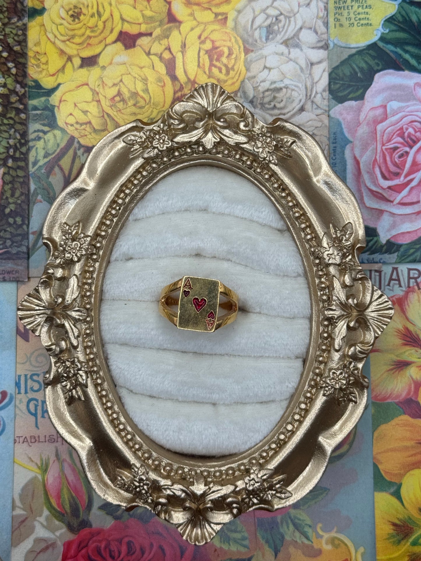 Vintage Gold Tone Ace Card Ring Size 6.5