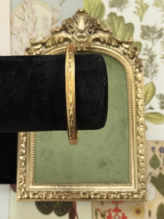 Vintage Gold Tone Etched Bangle