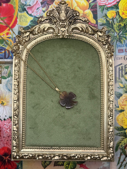 Vintage Gold Tone Clover Necklace 16”