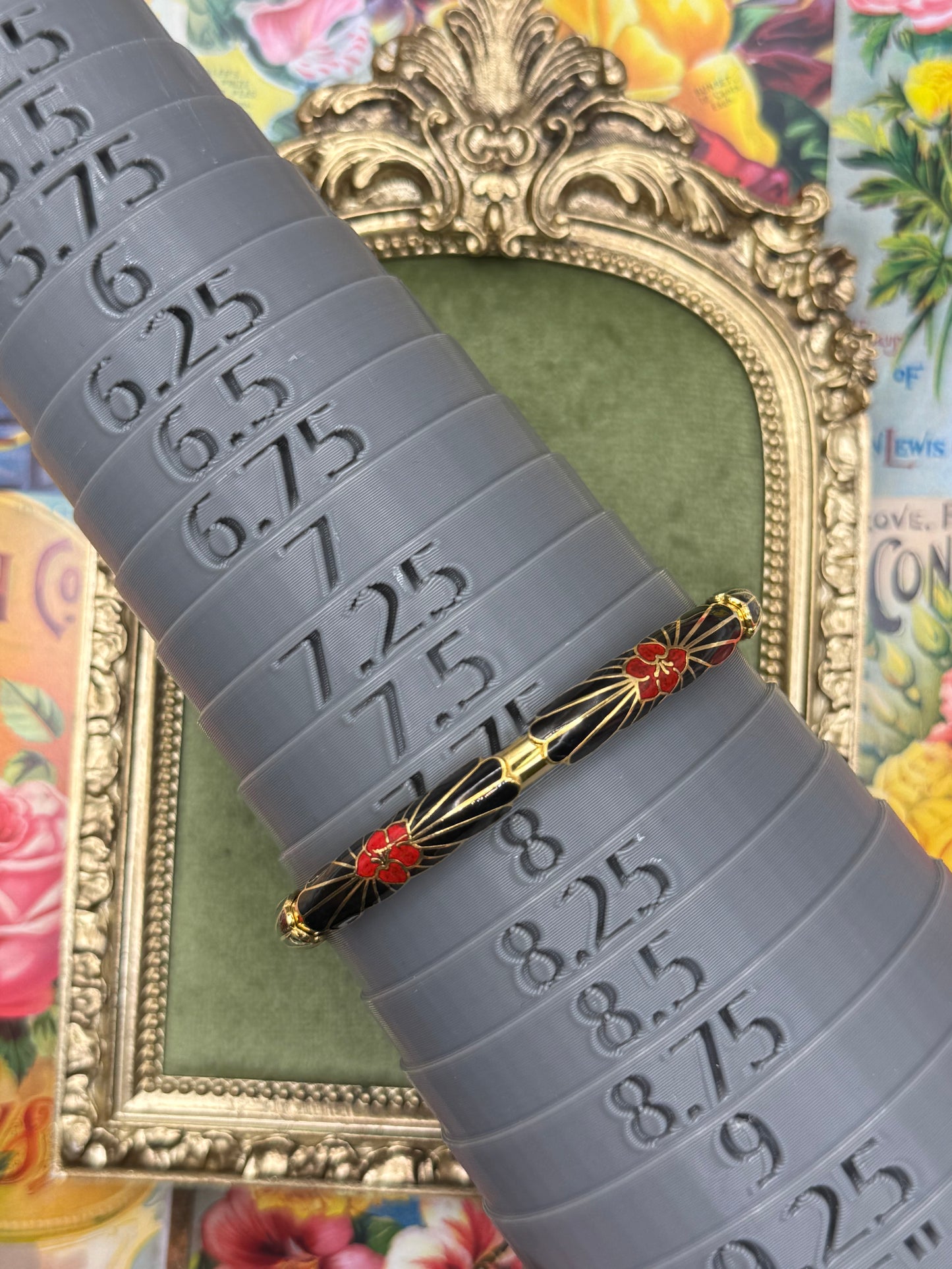 Vintage Gold Tone Cloisonne Bangle 7.75”