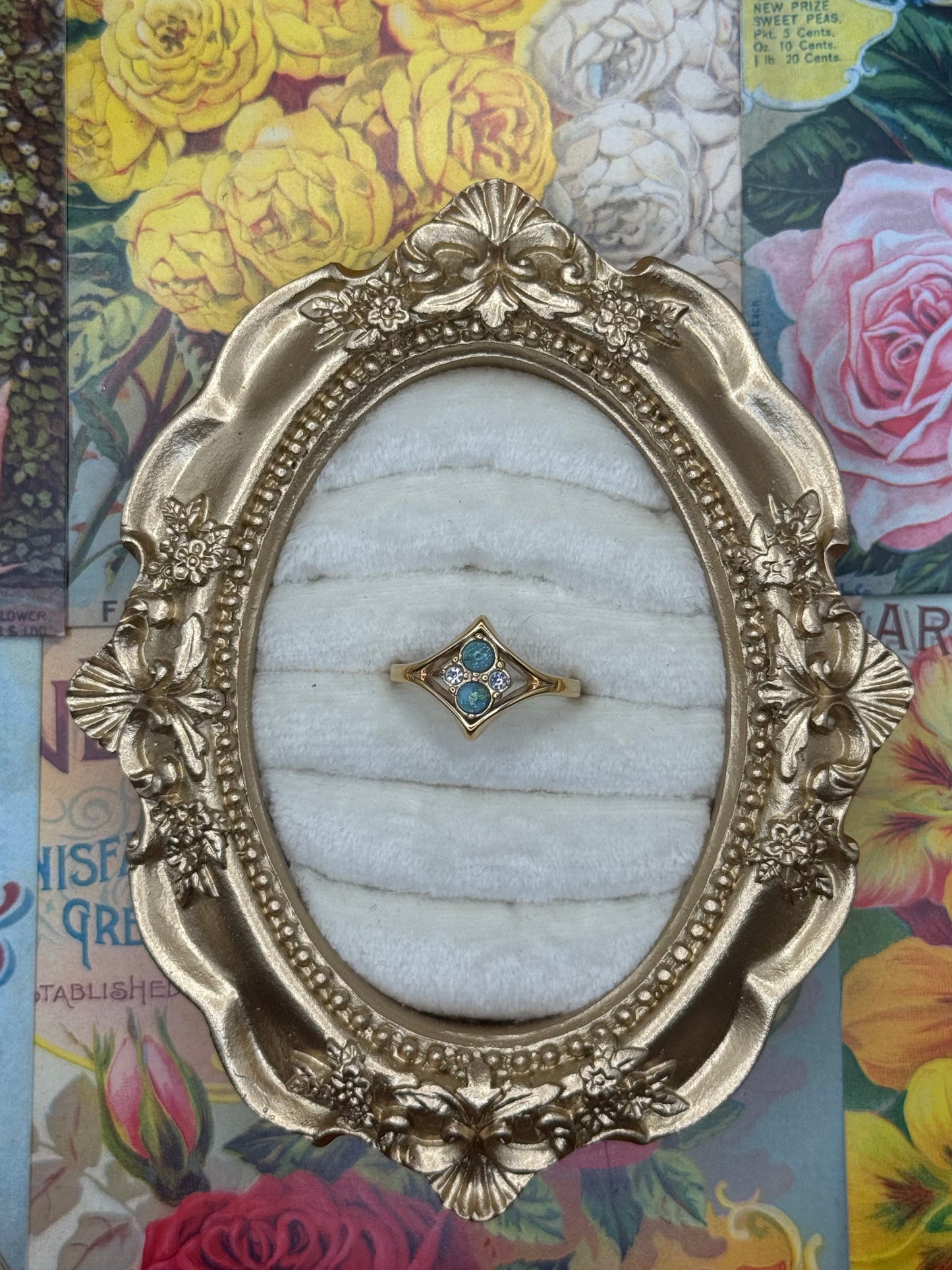 Vintage Gold Tone Avon Faux Opal Ring Size 9