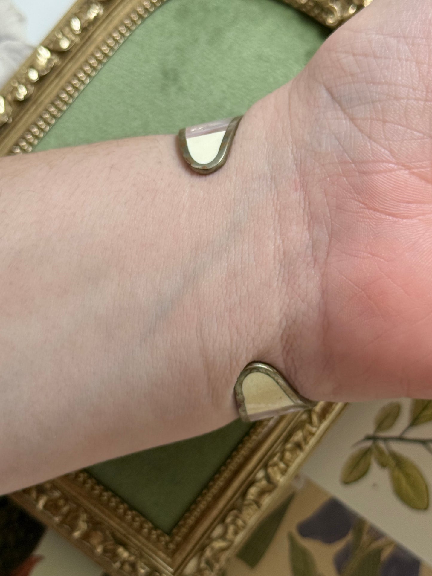 Vintage Silver Tone Abalone Inlay Cuff Bracelet