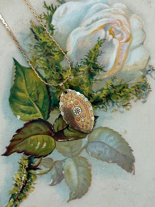 damascene gold tone detailed necklace