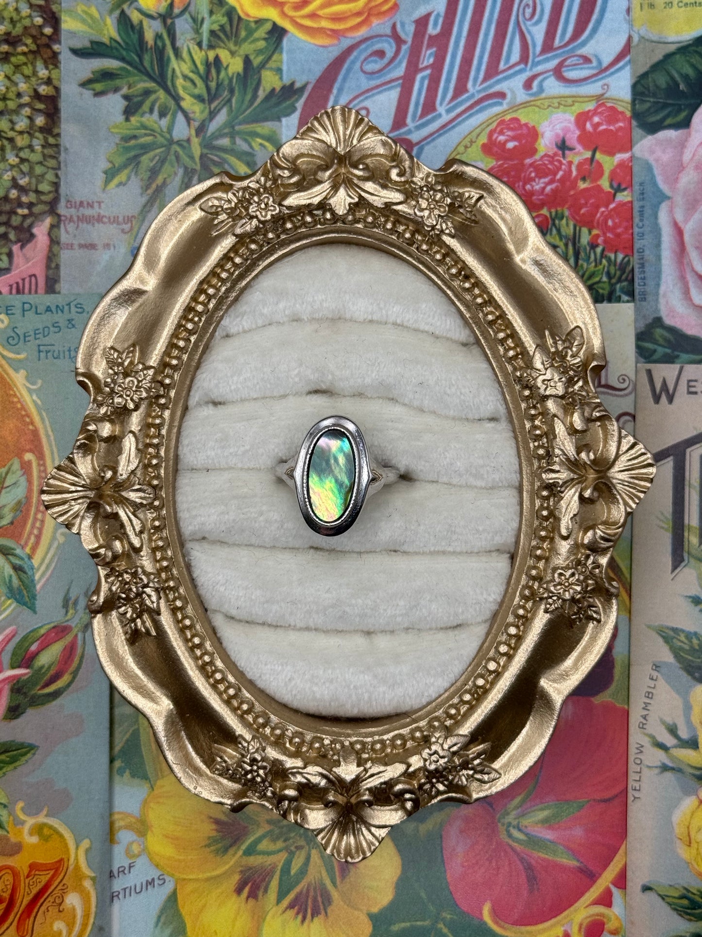 Vintage Silver Tone Avon Abalone Ring Size 5