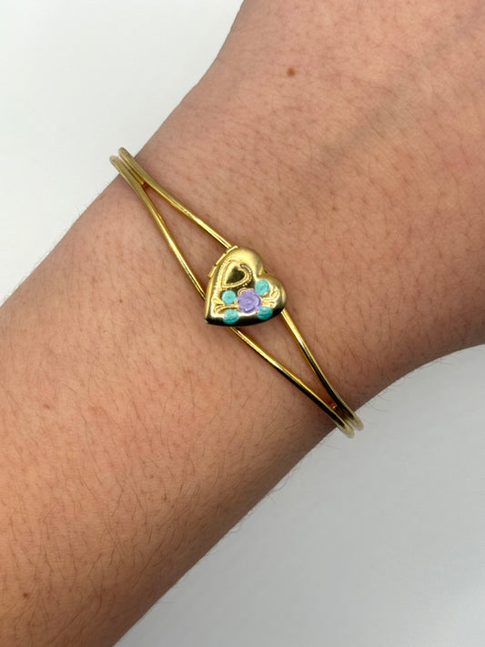 gold tone heart locket bracelet