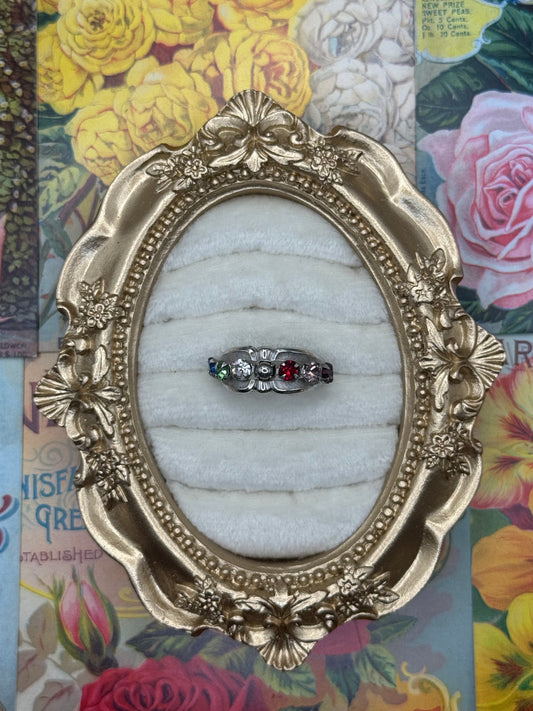 Vintage Silver Tone Multicolor Ring Size 9