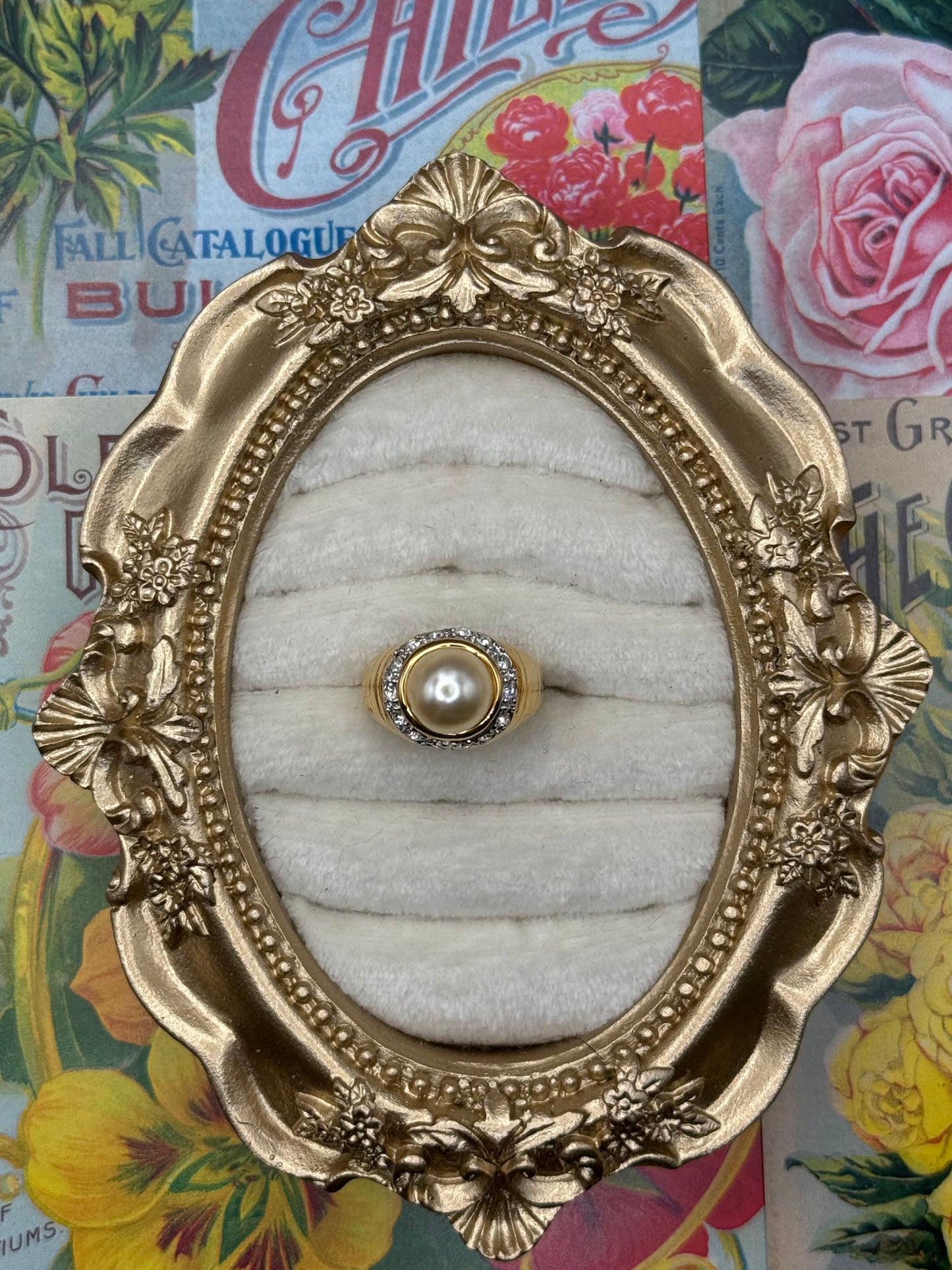 Vintage Gold Tone Pearl Ring Size 4.5