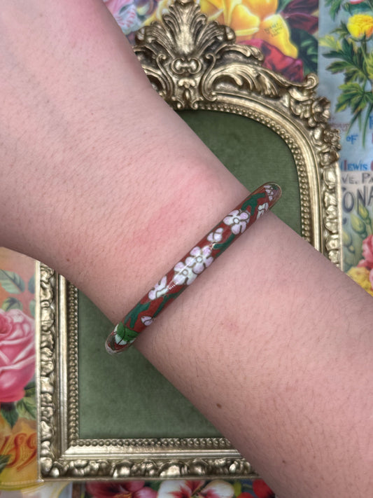 Vintage Red Enameled Thick Cloisonne Bangle 8”