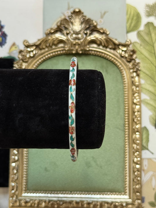 Vintage White Enameled Cloisonne Bangle