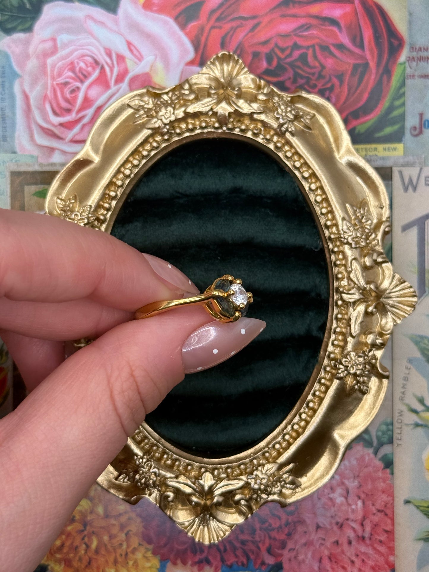 Vintage Gold Tone Avon Sapphire Style Ring Size 8.5