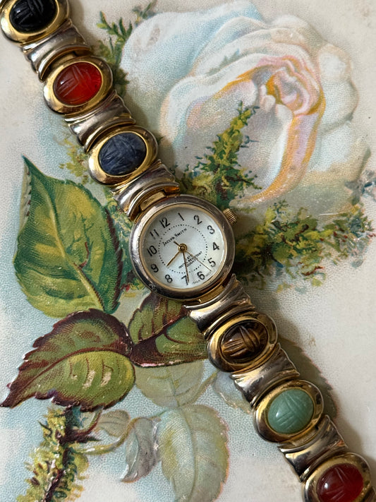 nonworking gold tone scarab band watch