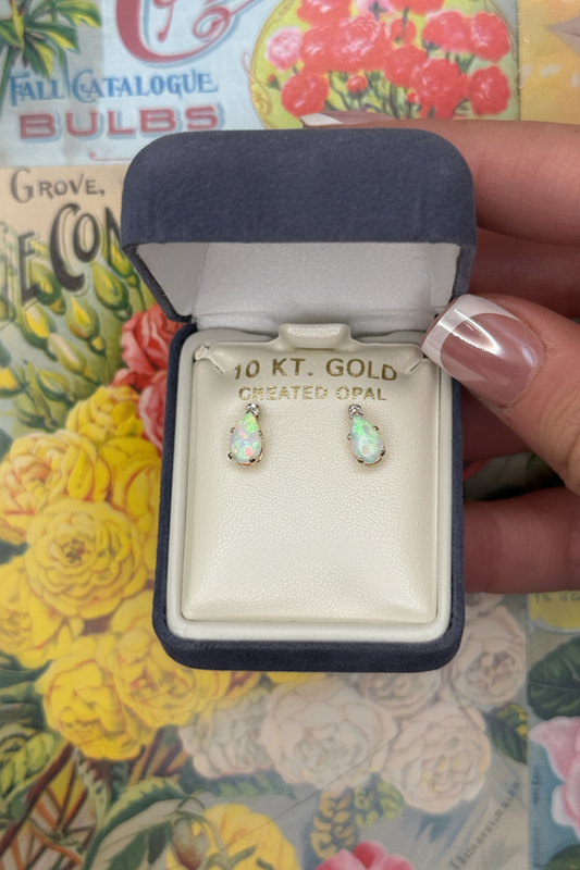 10k Gold Created Opal Studs 1/3”