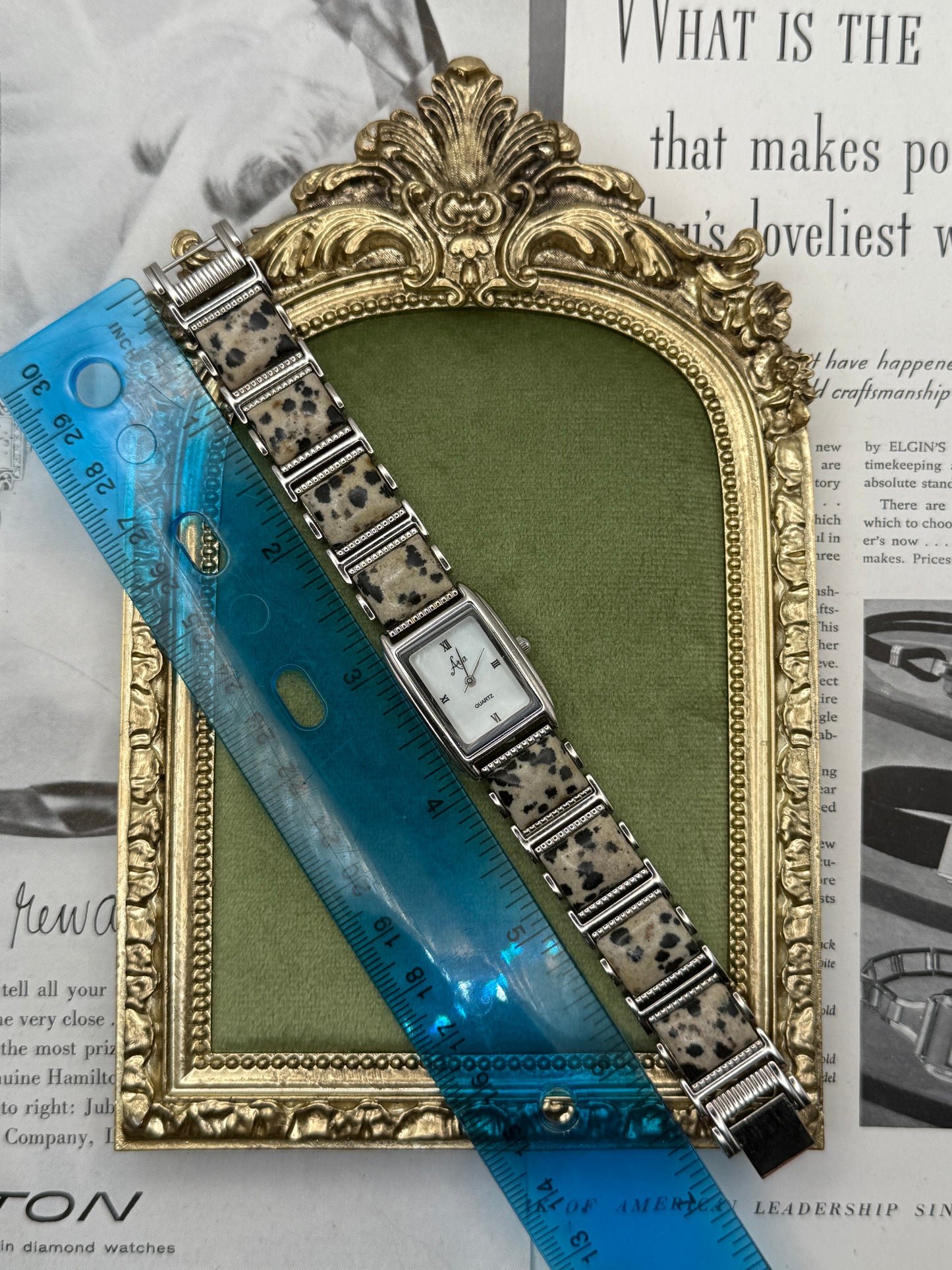 Working Vintage Silver Tone Gemstone Watch