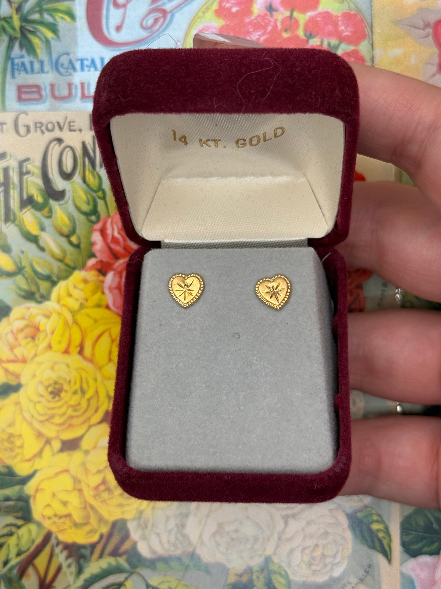 14k Gold Heart Studs 0.25”