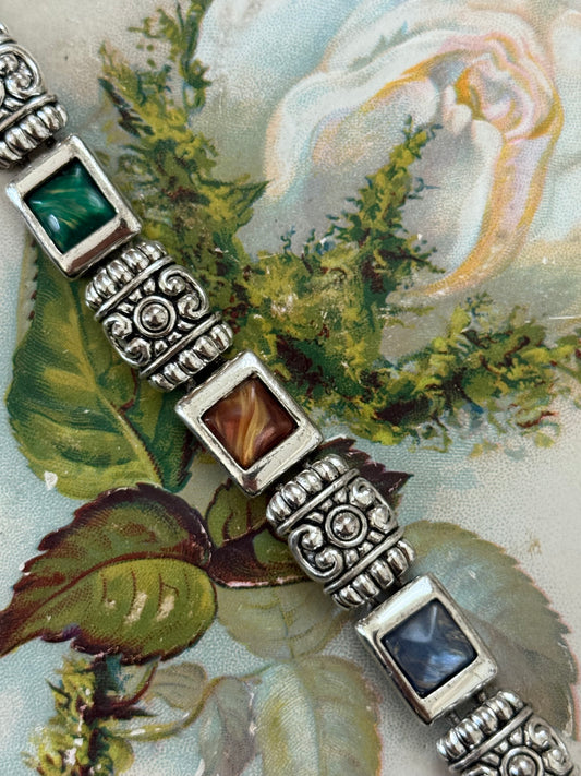 silver tone gemstone bracelet