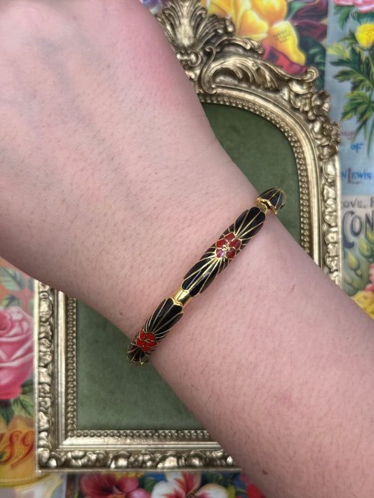 Vintage Gold Tone Cloisonne Bangle 7.75”
