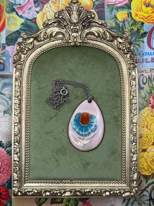 Vintage Silver Tone Cloisonne Style Necklace 18”