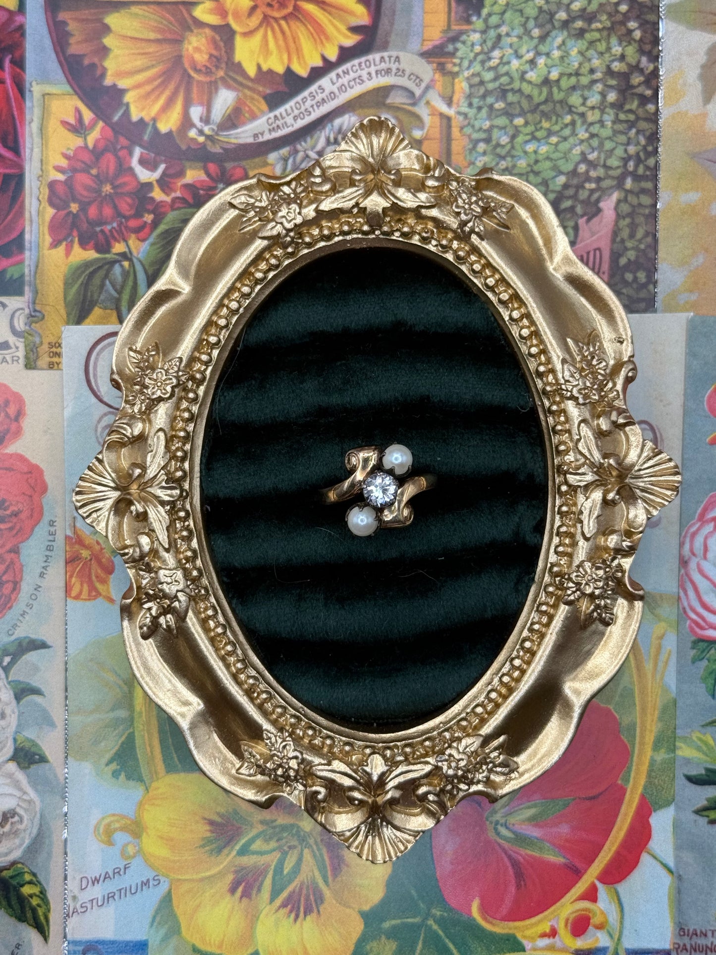 Sterling Silver & 10k Gold Three Stone Ring Size 6.5