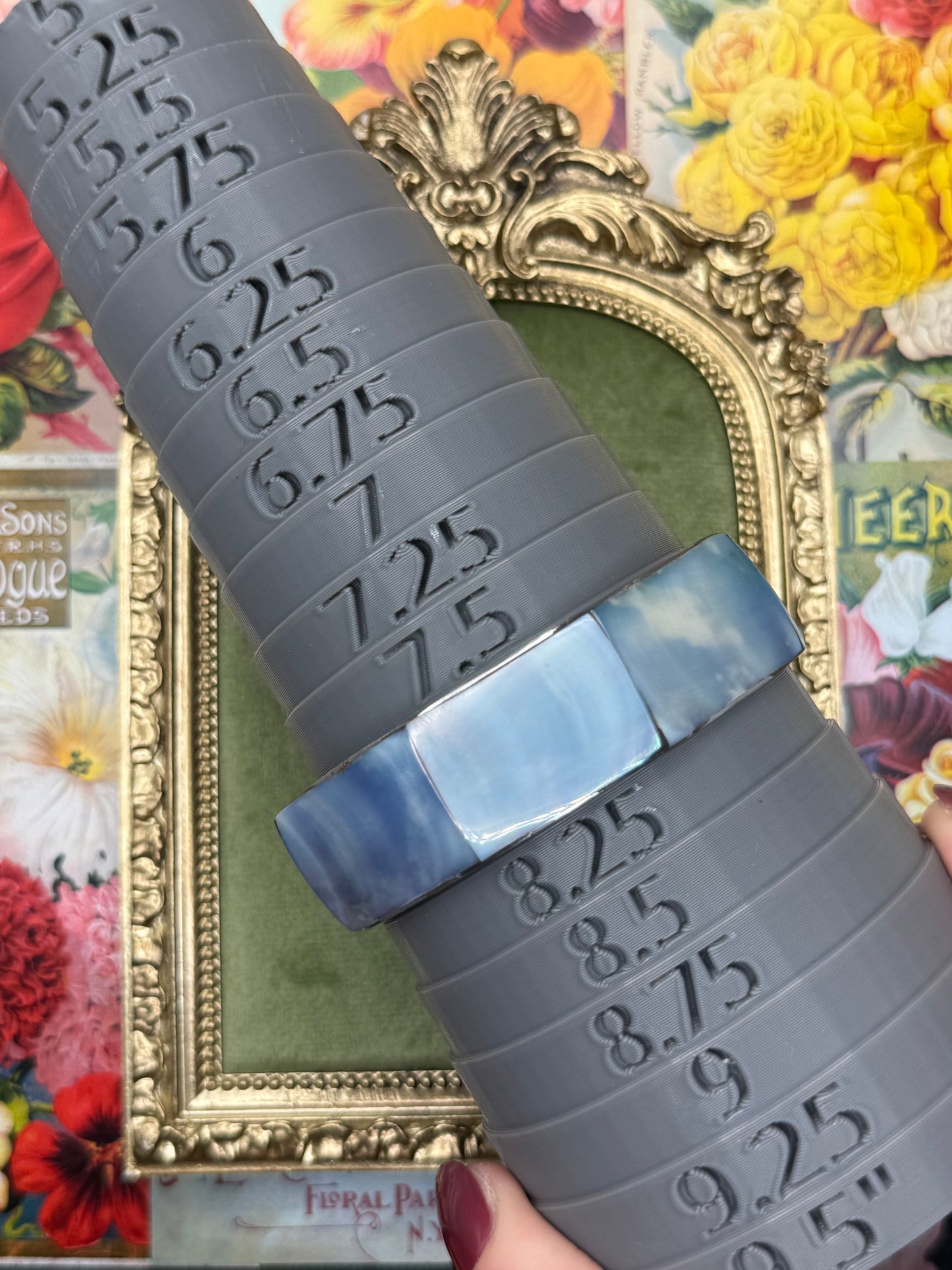 Vintage Iridescent Blue Hexagon Bangle 8”