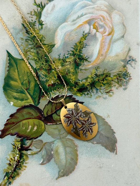 damascene gold tone floral necklace