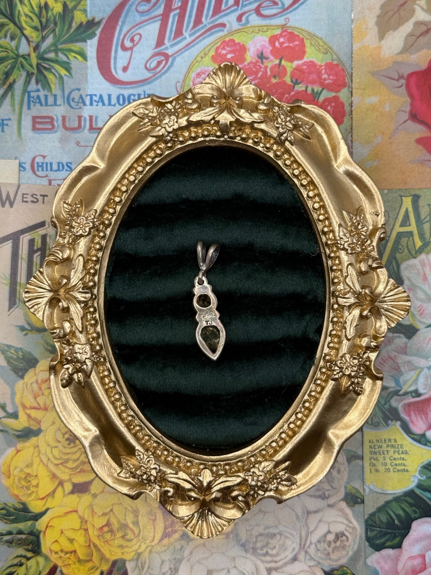 Vintage Sterling Silver Gemstone Pendant 1.25”
