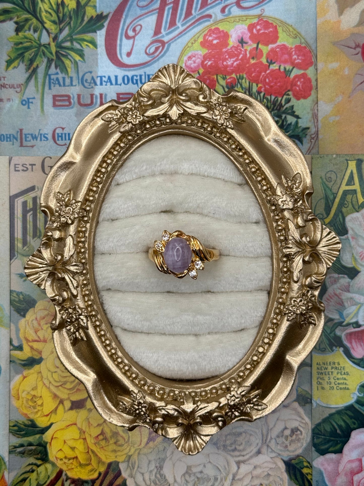 Vintage Gold Tone Gemstone Ring Size 8