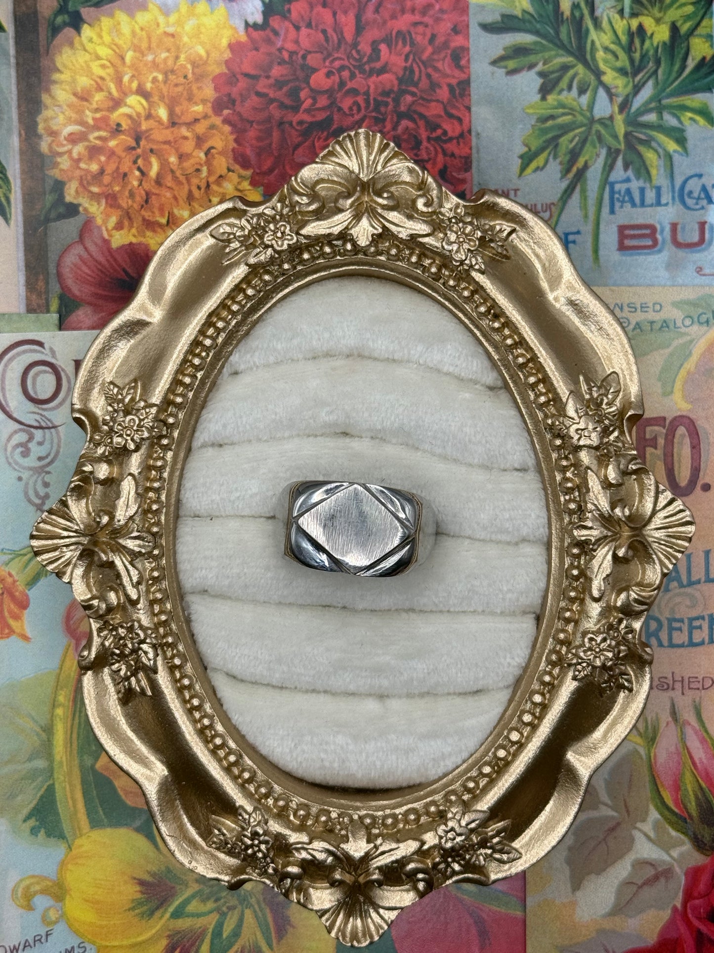 Vintage Silver Tone Blank Signet Ring Size 10.5