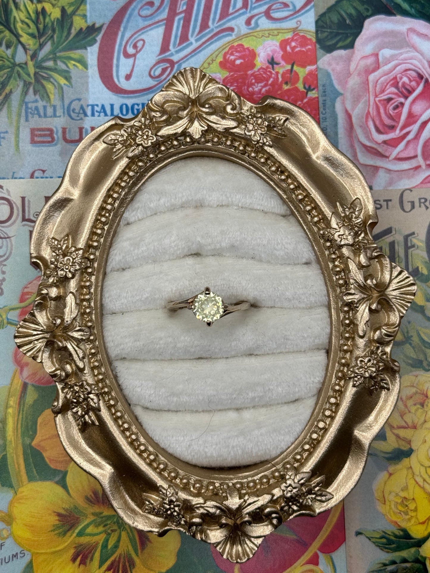Vintage Gold Tone Avon Solitaire Ring Size 4.75