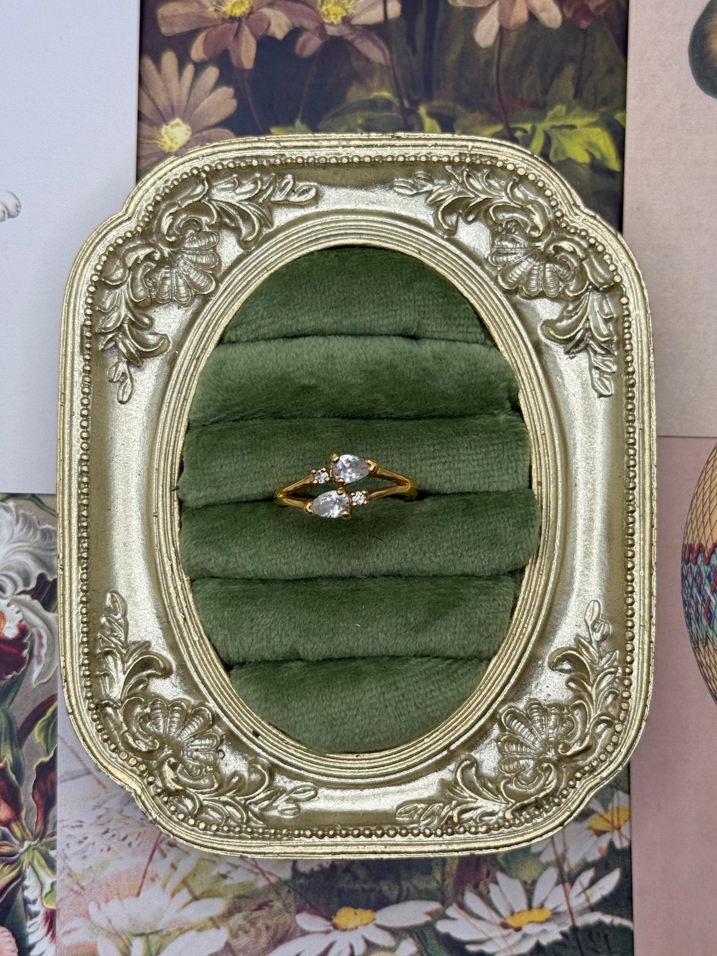 Vintage Gold Tone Two Stone Ring Size 8