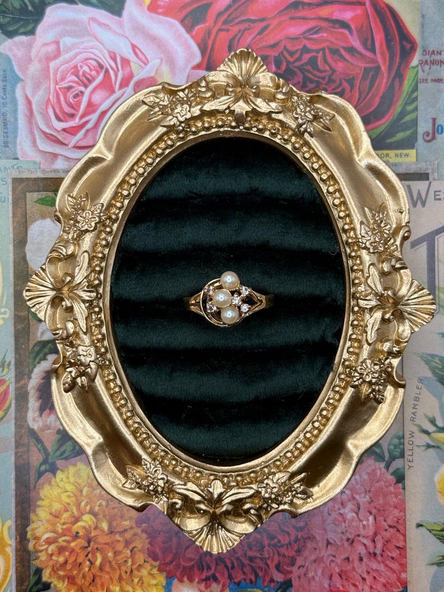 Vintage Gold Tone Pearl Ring Size 8.75