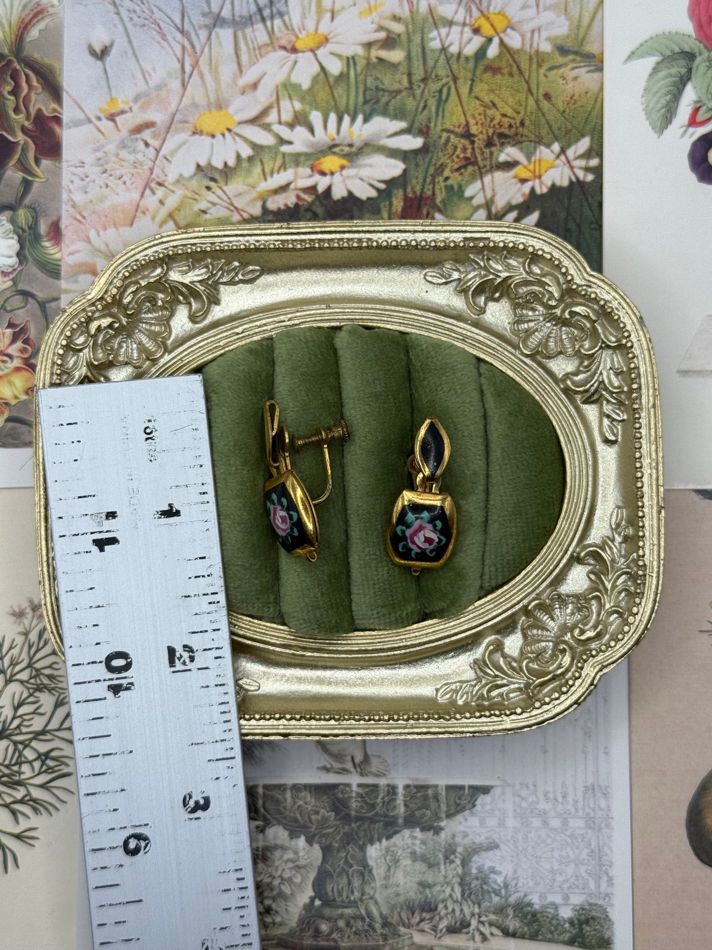 Vintage Gold Tone Guilloche Screw Back Earrings