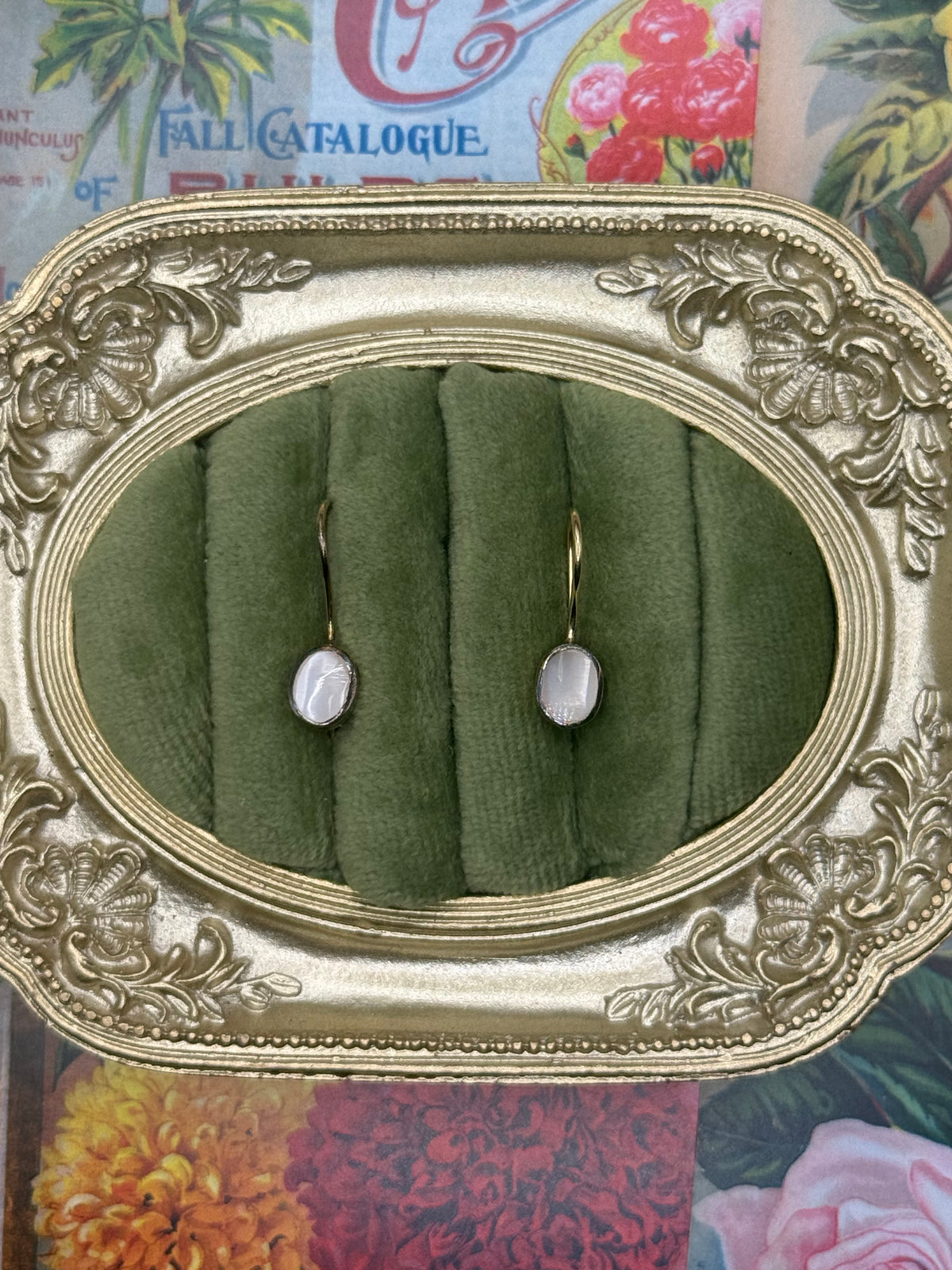 Gold over Sterling Silver Mother of Pearl Dangle Earrings