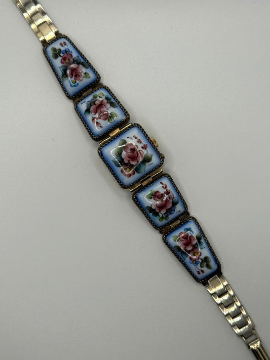 working gold tone soviet enameled wind up peek a boo watch