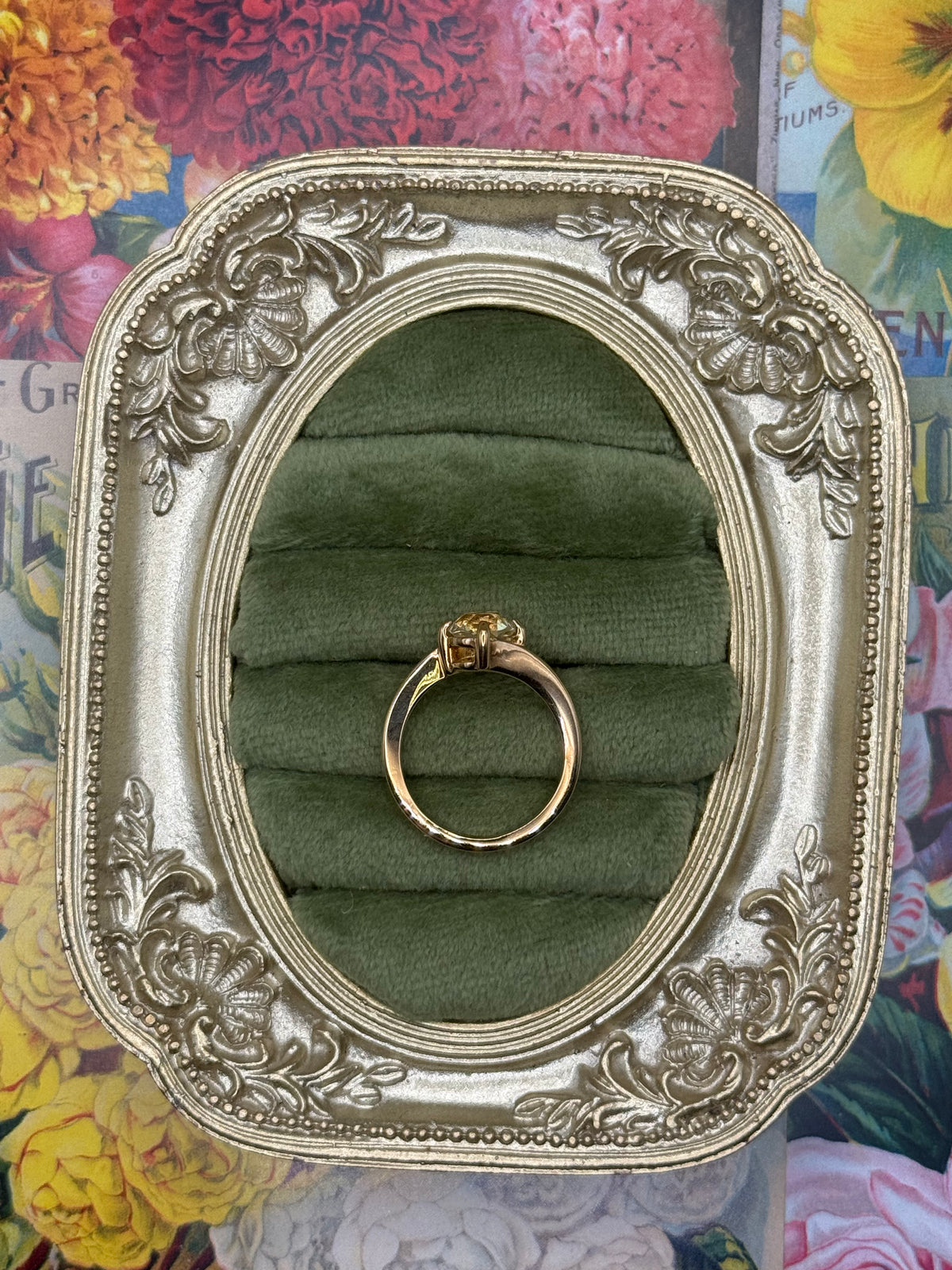 Vintage Gold Tone Yellow Stone Avon Solitaire Ring Size 6.75