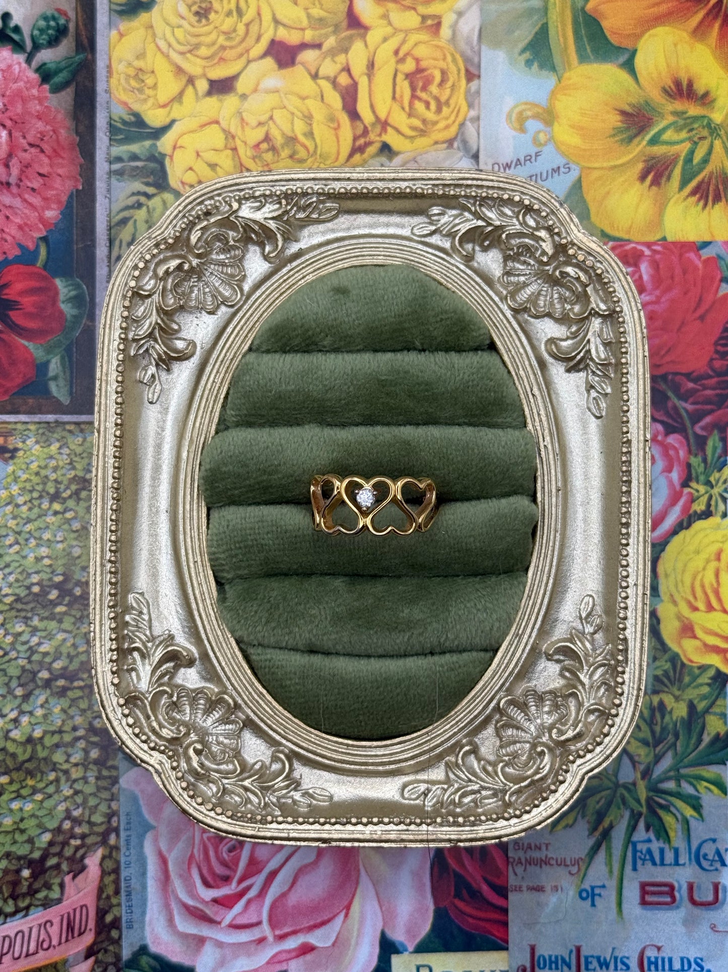 Vintage Gold Tone Heart Ring Size 8