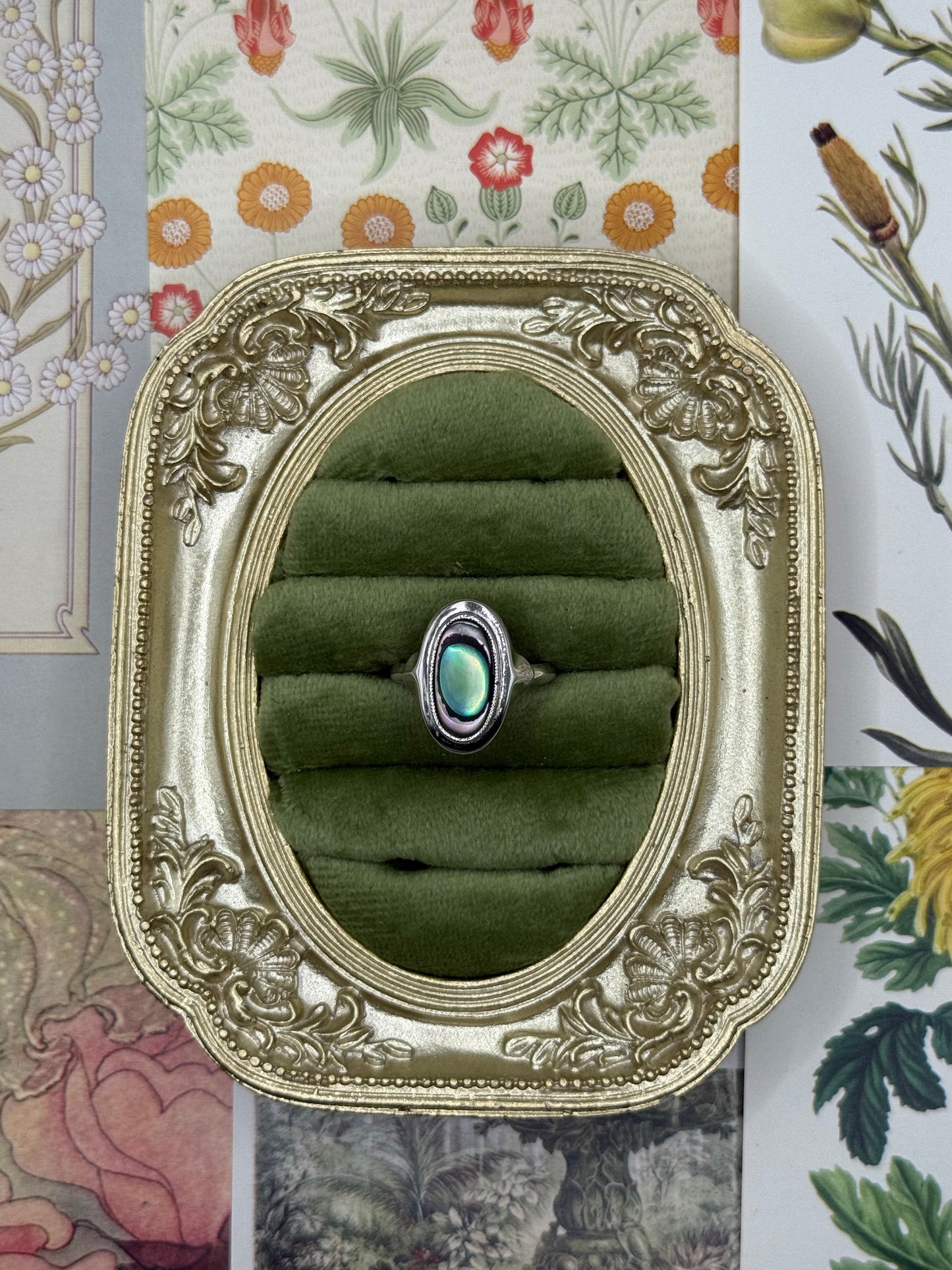 Vintage Silver Tone Avon Abalone Shell Ring Size 7