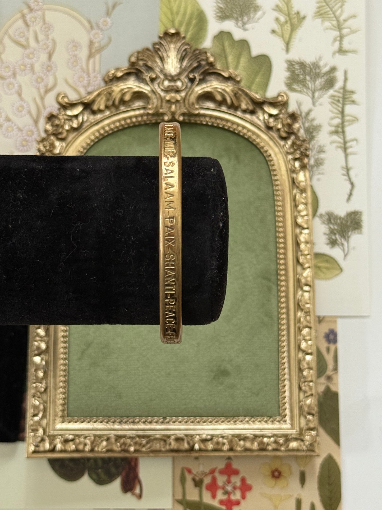 Vintage Gold Tone Latin Etched Cuff Bracelet