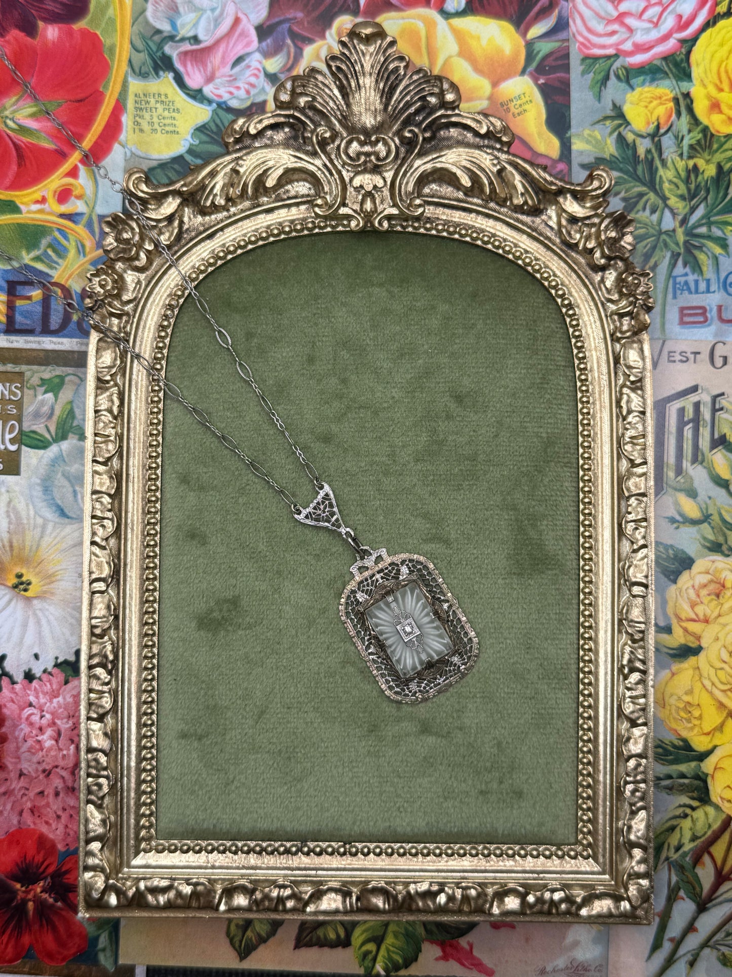 Vintage Silver Tone Camphor Glass Necklace 16”