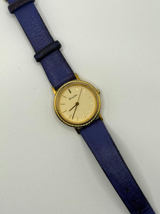 working gold tone leather band bulova watch