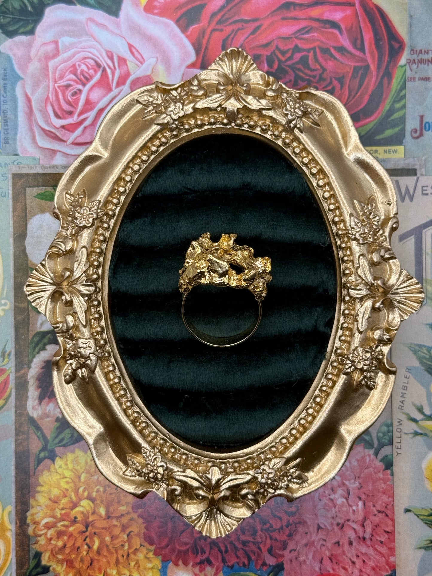 Vintage Gold Tone Adjustable Nugget Style Ring Size 7.5