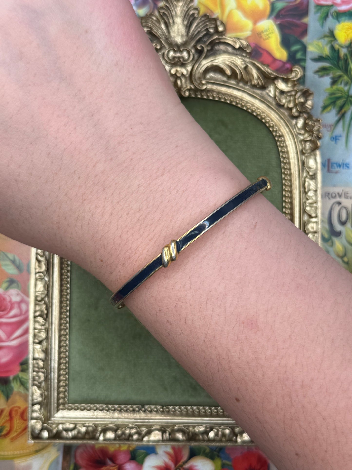 Vintage Gold Tone Enameled Bangle 7.75”
