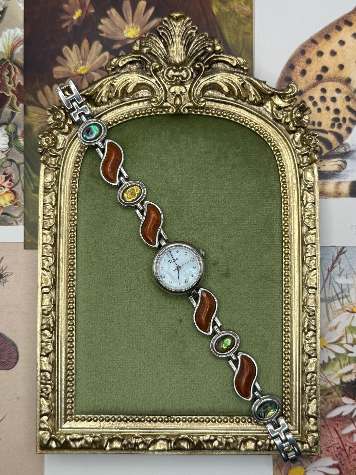 Working Vintage Silver Tone Gemstone Watch