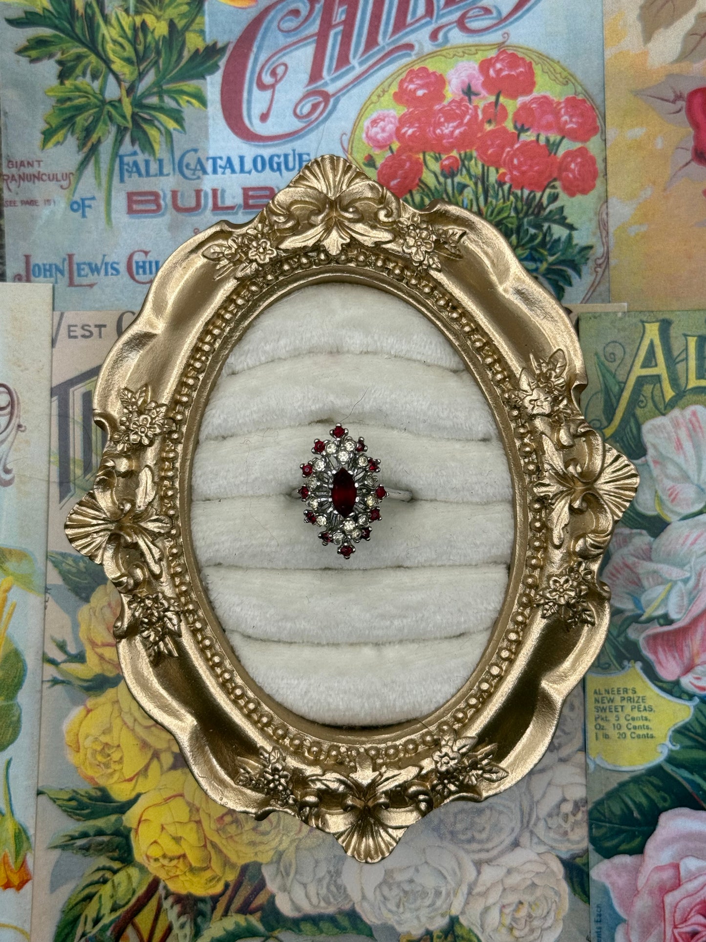 Vintage Silver Tone Red Stone Ring Size 6.5