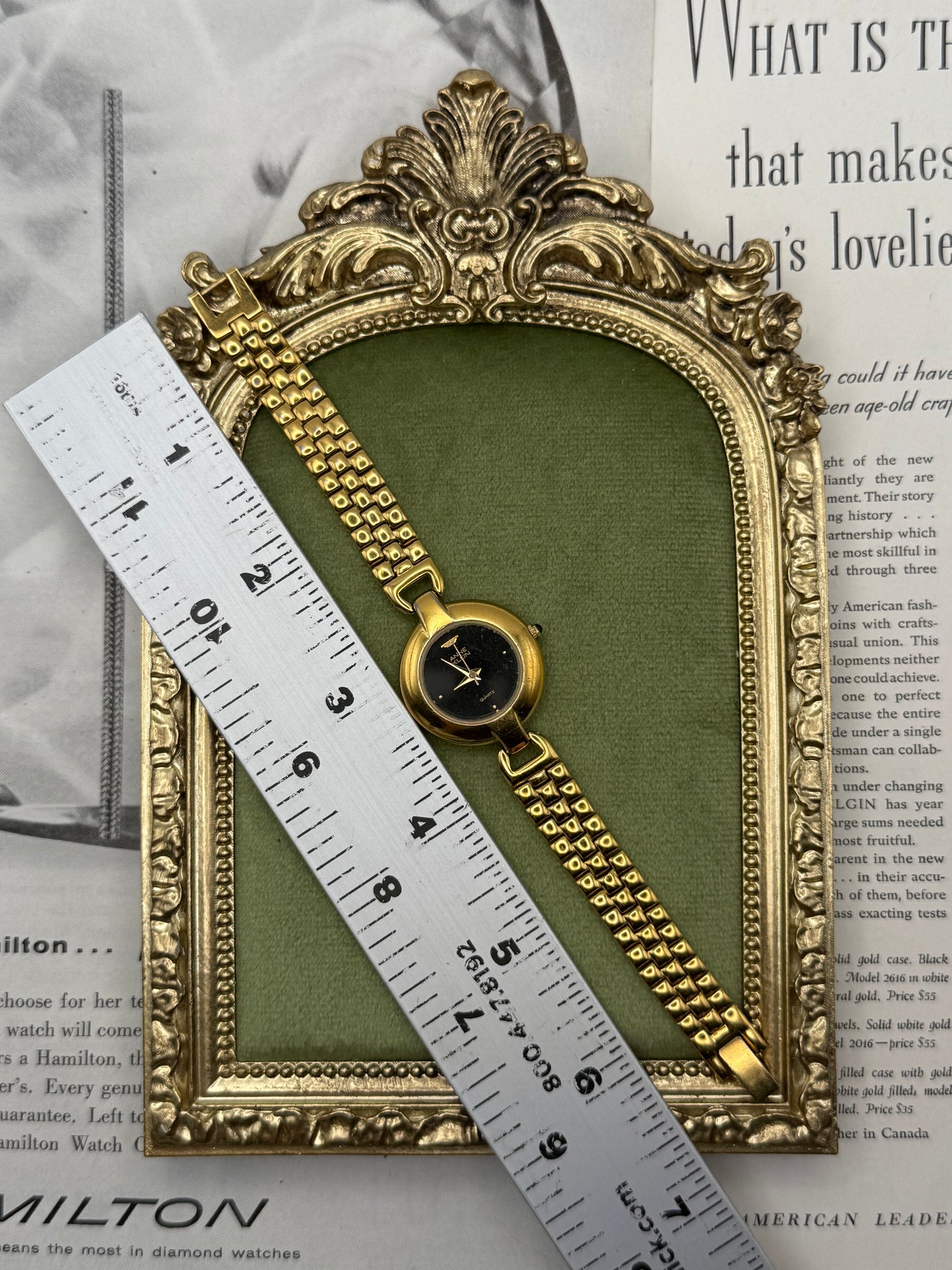 Working Vintage Gold Tone Black Face Watch