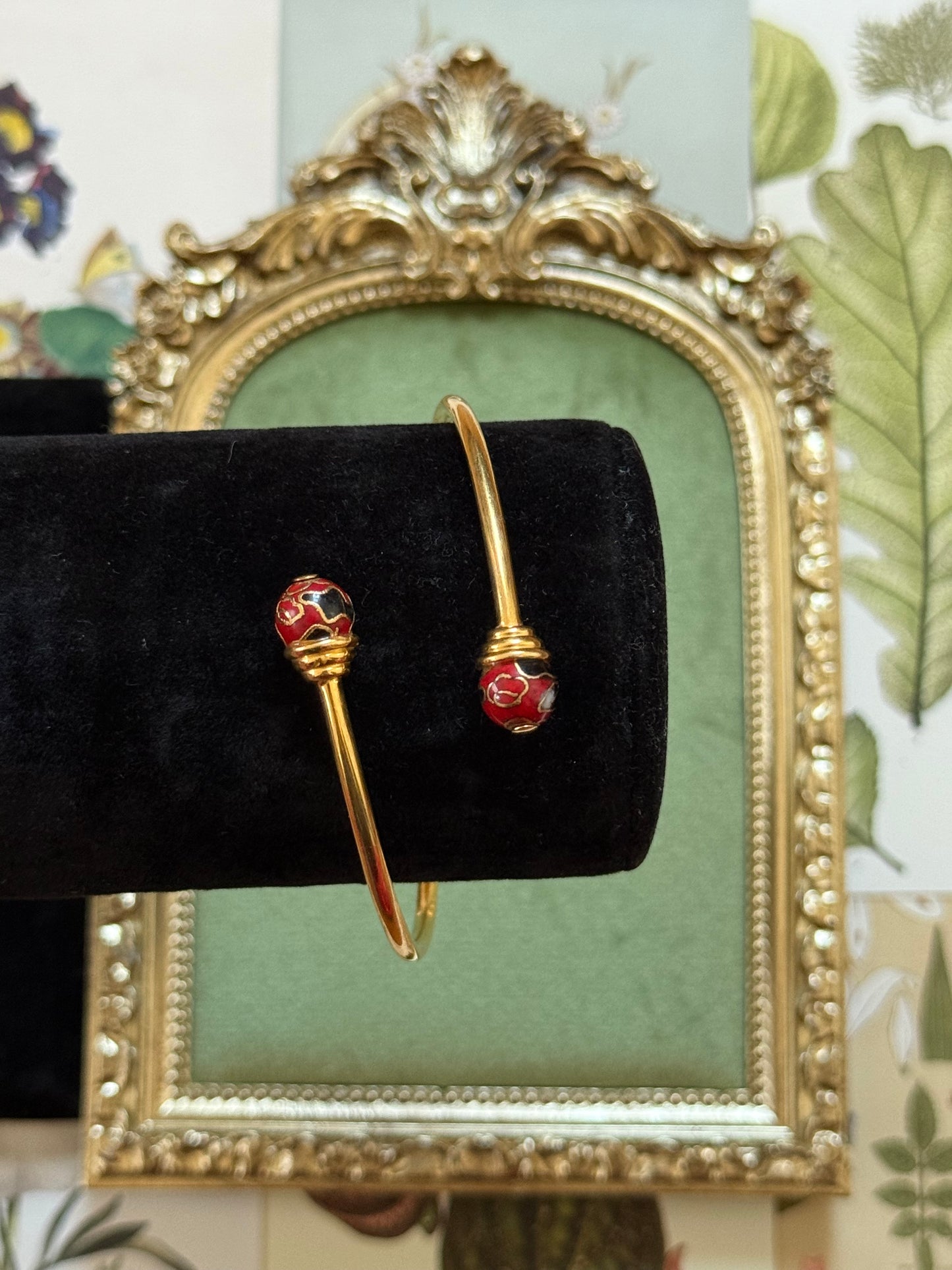 Vintage Gold Tone Cloisonne Adjustable Bangle