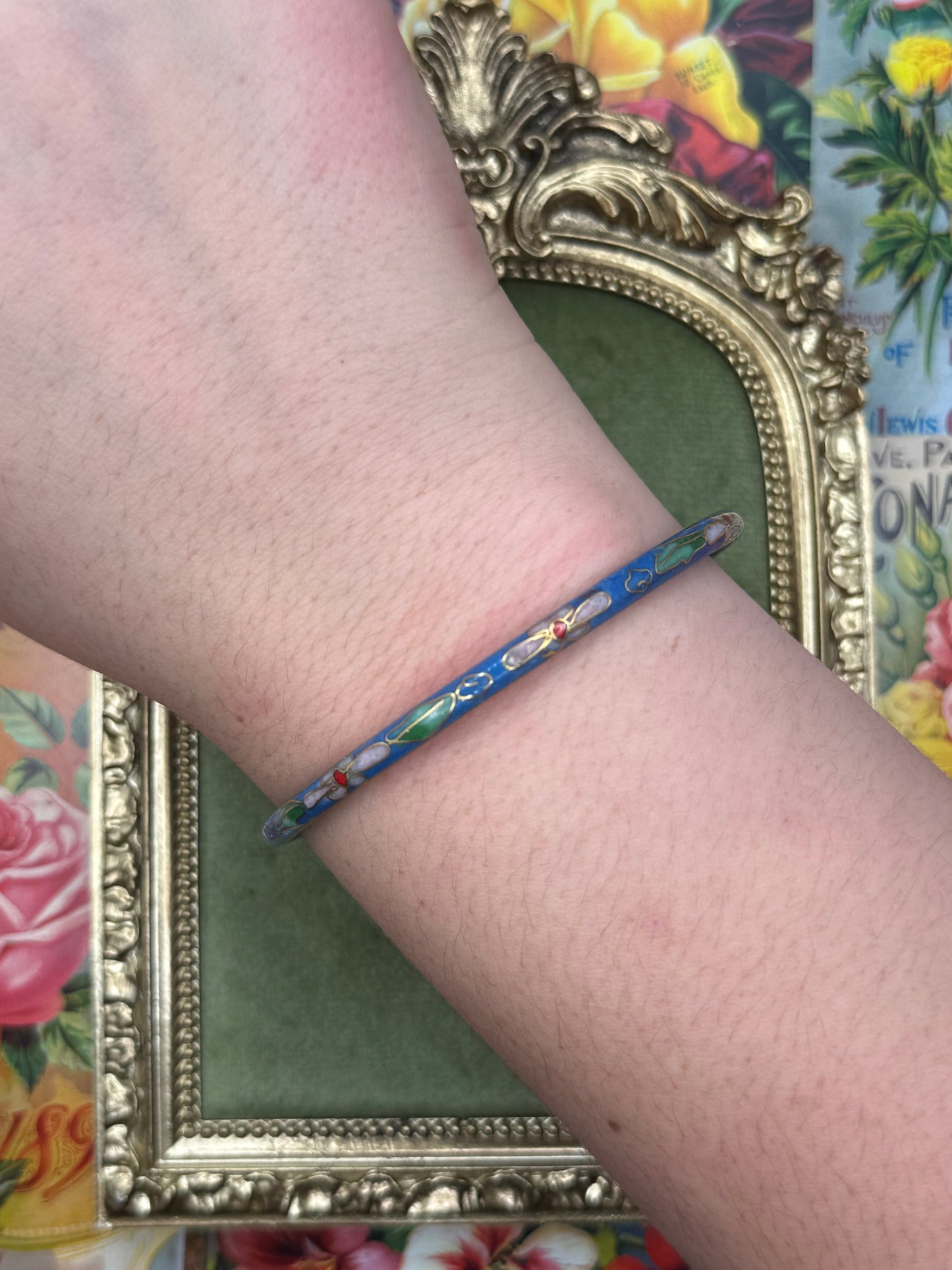 Vintage Blue Enameled Cloisonne Bangle 8”