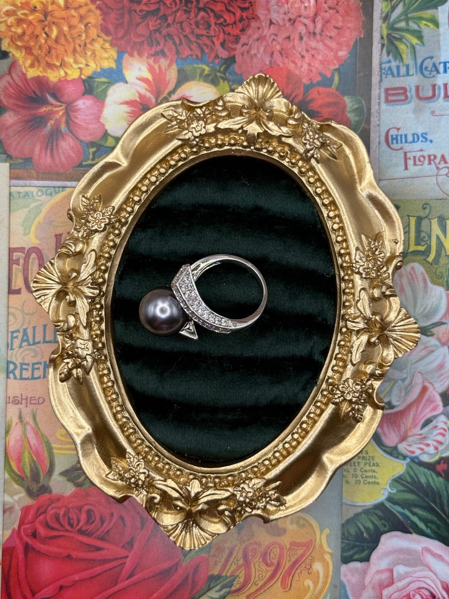 Vintage Silver Tone Pearl Ring Size 6.5
