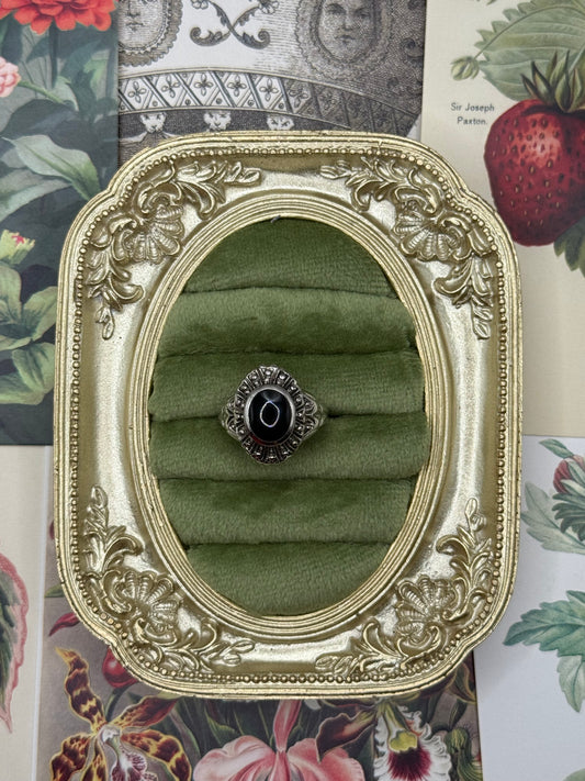 Vintage Silver Tone Old Stock Gemstone Ring Size 8.25